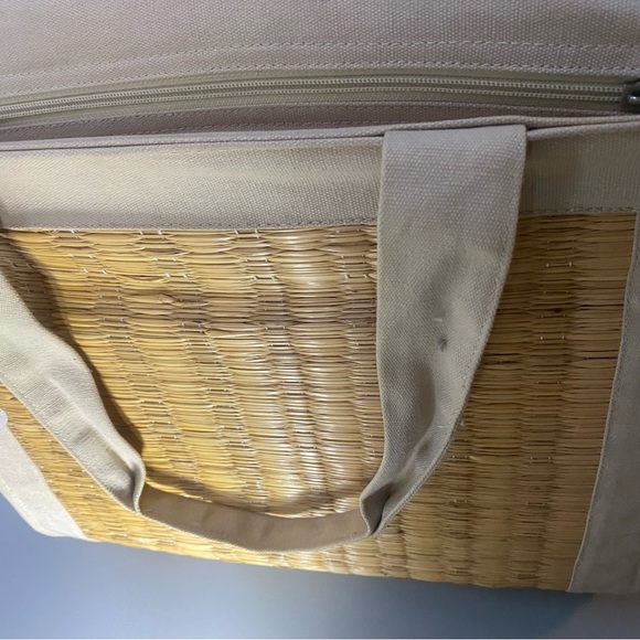 Sun N’ Sand Large Tan Woven Straw / Tissu Tote Bag / Beach bag sunnsand - Picture 9 of 16